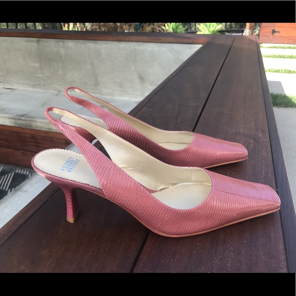 Audrey Brooke Kitten Heel Embossed Leather in Pink